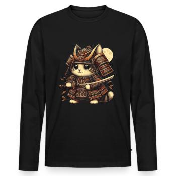 Japanische Samurai -Katzenkrieger Retro Ninja - Männer Premium Bio Langarmshirt - Schwarz - Vorne - Nico (187cm)