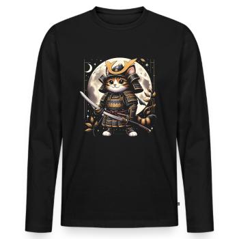 Japanische Samurai -Katzenkrieger Retro Ninja - Männer Premium Bio Langarmshirt - Schwarz - Vorne - Nico (187cm)