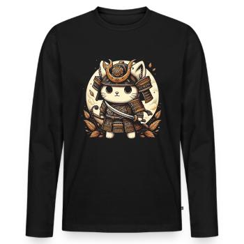 Japanische Samurai -Katzenkrieger Retro Ninja - Männer Premium Bio Langarmshirt - Schwarz - Vorne - Nico (187cm)
