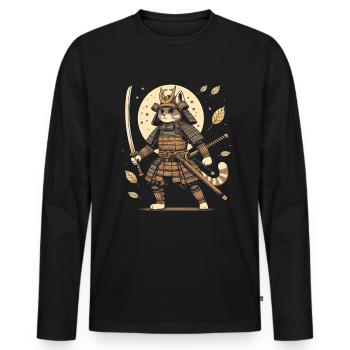 Japanische Samurai -Katzenkrieger Retro Ninja - Männer Premium Bio Langarmshirt - Schwarz - Vorne - Nico (187cm)