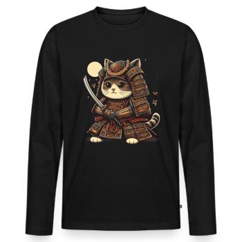 Japanische Samurai -Katzenkrieger Retro Ninja - Männer Premium Bio Langarmshirt - Schwarz - Vorne - Nico (187cm)