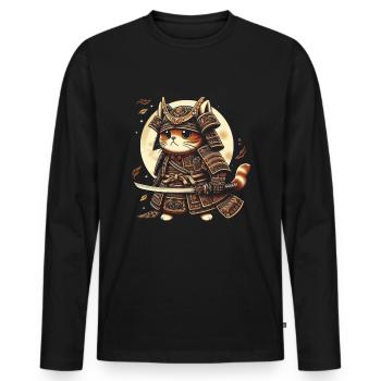 Japanische Samurai -Katzenkrieger Retro Ninja - Männer Premium Bio Langarmshirt - Schwarz - Vorne - Nico (187cm)