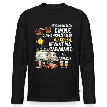 Man Camping Caravan Humor Grandpa Aperitif In The Sun - Men's Premium Organic Long Sleeve Shirt - black - Front - Nico (187cm)