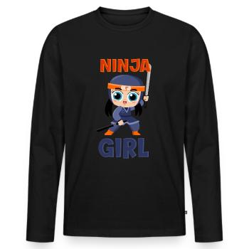 Ninja Girl Drôle Fête D’anniversaire Bday Girl - T-shirt manches longues Premium bio Homme - noir - Devant - Nico (187cm)