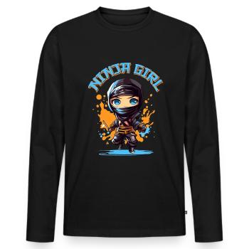Ninja Girl Drôle Fête D’anniversaire Bday Girl - T-shirt manches longues Premium bio Homme - noir - Devant - Nico (187cm)