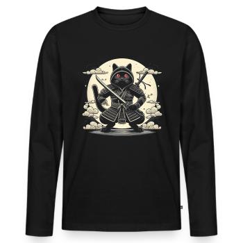 Ninja Katze Japanisch Samurai Japan Kawaii Krieger - Männer Premium Bio Langarmshirt - Schwarz - Vorne - Nico (187cm)
