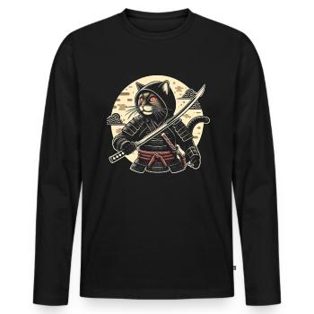 Ninja Katze Japanisch Samurai Japan Kawaii Krieger - Männer Premium Bio Langarmshirt - Schwarz - Vorne - Nico (187cm)