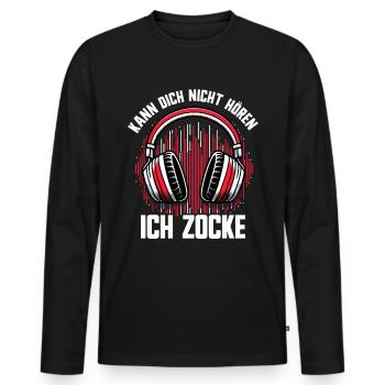 Je ne t’entends pas, je joue - T-shirt manches longues Premium bio Homme - noir - Devant - Nico (187cm)