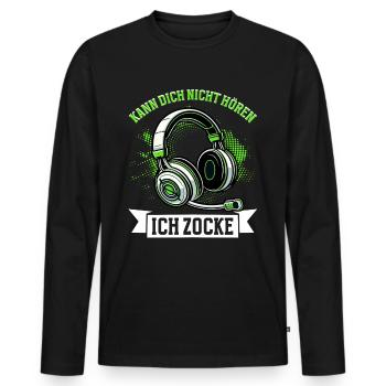 Je ne t’entends pas, je joue - T-shirt manches longues Premium bio Homme - noir - Devant - Nico (187cm)