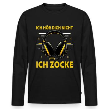 Je ne t’entends pas, je joue - T-shirt manches longues Premium bio Homme - noir - Devant - Nico (187cm)