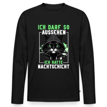 Ich Darf So Aussehen Ich Hatte Nachtschicht Katze - Männer Premium Bio Langarmshirt - Schwarz - Vorne - Nico (187cm)