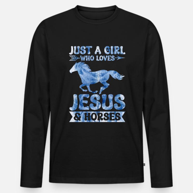 Jesus Und Pferde Reiten Reitreit - Männer Premium Bio Langarmshirt - Schwarz