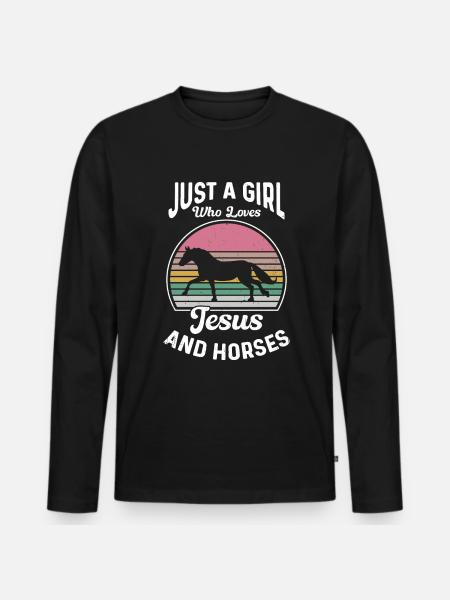 Jesus Und Pferde Reiten Reitreit - Männer Premium Bio Langarmshirt - Schwarz