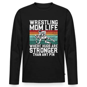 Lutte Maman Lutteuse Femmes Combattante - T-shirt manches longues Premium bio Homme - noir - Devant - Nico (187cm)