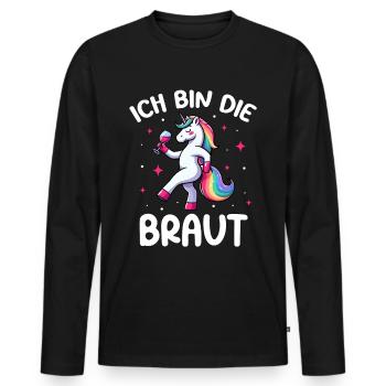 Mariée Licorne Drôle De Jeune Fille - T-shirt manches longues Premium bio Homme - noir - Devant - Nico (187cm)