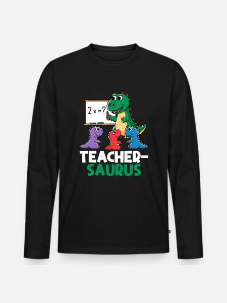 Teachersaurus Rex Dinosaure Professeur Professeur - T-shirt manches longues Premium bio Homme - noir