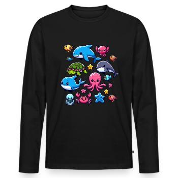 Créatures marines colorées pour les enfants Créatures marines - T-shirt manches longues Premium bio Homme - noir - Devant - Nico (187cm)