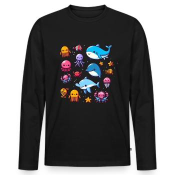 Créatures marines colorées pour les enfants Créatures marines - T-shirt manches longues Premium bio Homme - noir - Devant - Nico (187cm)