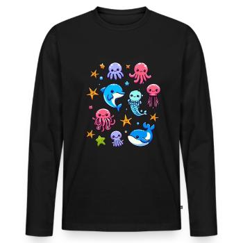 Créatures marines colorées pour les enfants Créatures marines - T-shirt manches longues Premium bio Homme - noir - Devant - Nico (187cm)