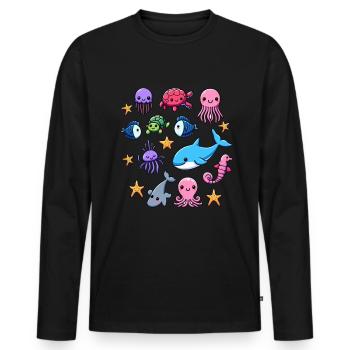 Créatures marines colorées pour les enfants Créatures marines - T-shirt manches longues Premium bio Homme - noir - Devant - Nico (187cm)