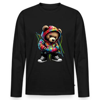 Hip Hop Teddybär Bunte Urban Rap Music - Männer Premium Bio Langarmshirt - Schwarz - Vorne - Nico (187cm)