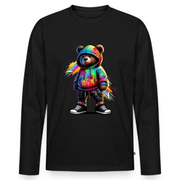 Hip Hop Teddybär Bunte Urban Rap Music - Männer Premium Bio Langarmshirt - Schwarz - Vorne - Nico (187cm)