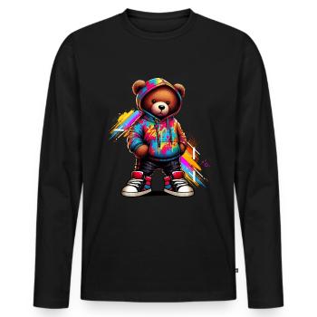Hip Hop Teddybär Bunte Urban Rap Music - Männer Premium Bio Langarmshirt - Schwarz - Vorne - Nico (187cm)
