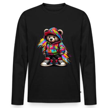 Hip Hop Teddybär Bunte Urban Rap Music - Männer Premium Bio Langarmshirt - Schwarz - Vorne - Nico (187cm)