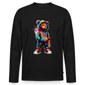 Hip Hop Teddybär Bunte Urban Rap Music - Männer Premium Bio Langarmshirt - Schwarz - Vorne - Nico (187cm)
