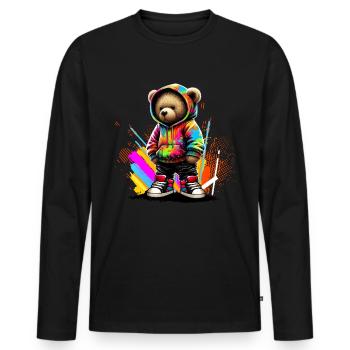 Hip Hop Teddybär Bunte Urban Rap Music - Männer Premium Bio Langarmshirt - Schwarz - Vorne - Nico (187cm)