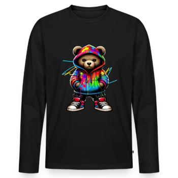 Hip Hop Teddybär Bunte Urban Rap Music - Männer Premium Bio Langarmshirt - Schwarz - Vorne - Nico (187cm)
