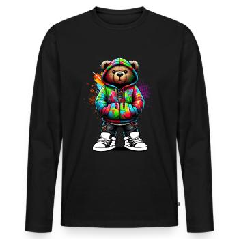 Hip Hop Teddybär Bunte Urban Rap Music - Männer Premium Bio Langarmshirt - Schwarz - Vorne - Nico (187cm)