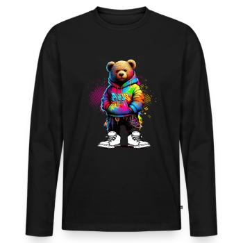 Hip Hop Teddybär Bunte Urban Rap Music - Männer Premium Bio Langarmshirt - Schwarz - Vorne - Nico (187cm)