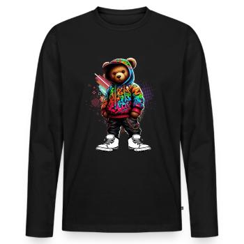 Hip Hop Teddybär Bunte Urban Rap Music - Männer Premium Bio Langarmshirt - Schwarz - Vorne - Nico (187cm)