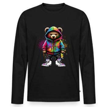 Hip Hop Teddybär Bunte Urban Rap Music - Männer Premium Bio Langarmshirt - Schwarz - Vorne - Nico (187cm)