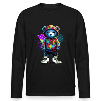 Hip Hop Teddybär Bunte Urban Rap Music - Männer Premium Bio Langarmshirt - Schwarz - Vorne - Nico (187cm)