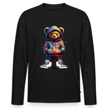 Hip Hop Teddybär Bunte Urban Rap Music - Männer Premium Bio Langarmshirt - Schwarz - Vorne - Nico (187cm)