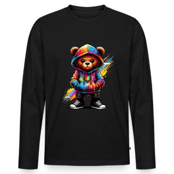Hip Hop Teddybär Bunte Urban Rap Music - Männer Premium Bio Langarmshirt - Schwarz - Vorne - Nico (187cm)