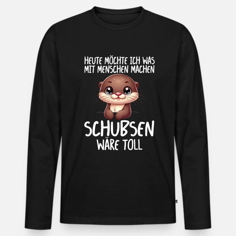 Heute möchte ich was mit Menschen machen Schubsen - Männer Premium Bio Langarmshirt - Schwarz