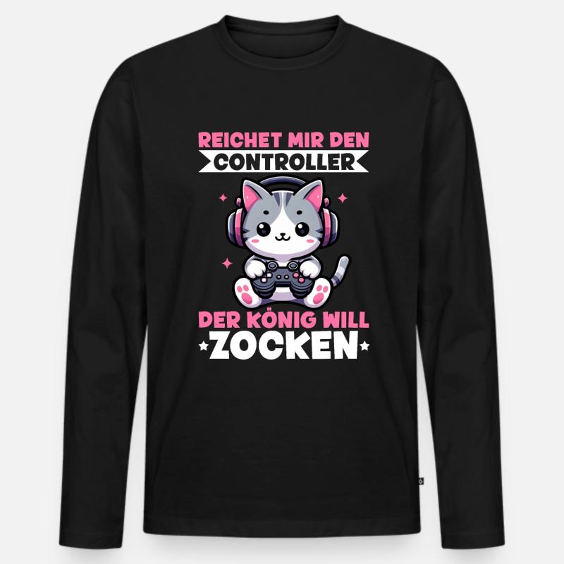Reichet Mir Den Controller Der König Will Zocken - Männer Premium Bio Langarmshirt - Schwarz