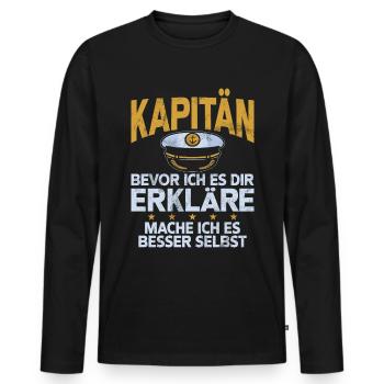 Capitaine à voile Dire bateau Voilier Capitaine - T-shirt manches longues Premium bio Homme - noir - Devant - Nico (187cm)