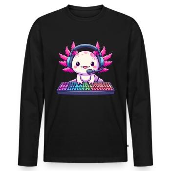 Gamesolotl Axolotl PC Gaming Gamer Video Player - Men's Premium Organic Long Sleeve Shirt - black - Front - Nico (187cm)