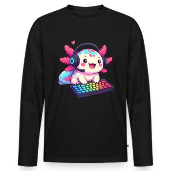 Gamesolotl Axolotl PC Gaming Gamer Video Player - Men's Premium Organic Long Sleeve Shirt - black - Front - Nico (187cm)