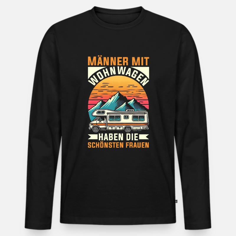 Camper Wohnwagen Lagerfeuer Campingurlaub - Männer Premium Bio Langarmshirt - Schwarz