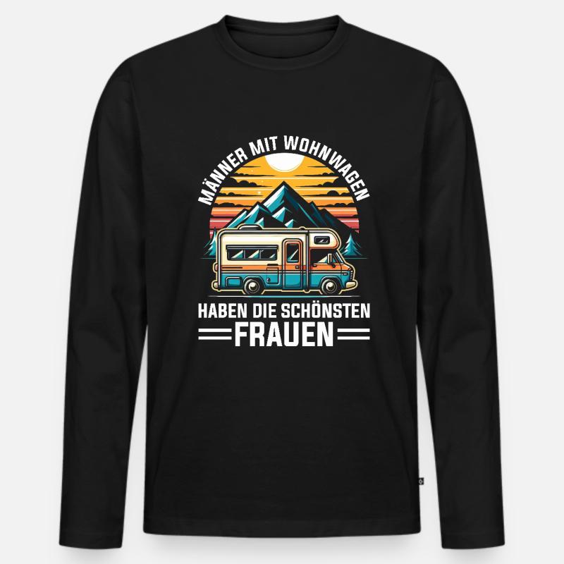 Camper Wohnwagen Lagerfeuer Campingurlaub - Männer Premium Bio Langarmshirt - Schwarz