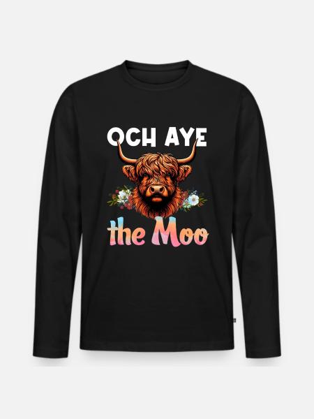 Scottish Highland Cow Scotland Farm - Men's Premium Organic Long Sleeve Shirt - black
