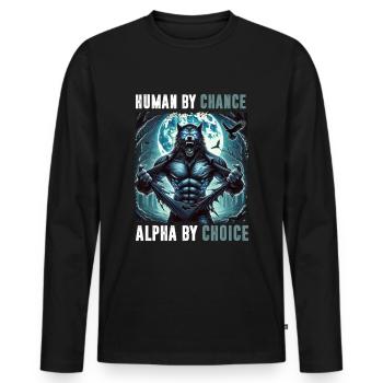 Humain Par hasard Alpha Par choix Loup-garou - T-shirt manches longues Premium bio Homme - noir - Devant - Nico (187cm)