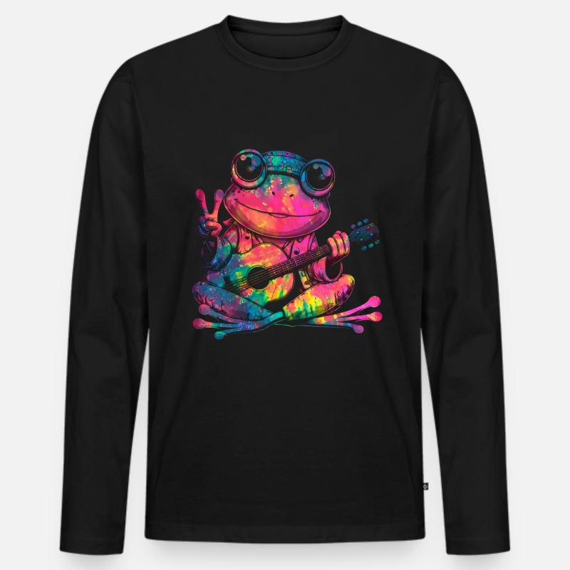 Friedenszeichen Dye Hippie Frog 60s - Männer Premium Bio Langarmshirt - Schwarz