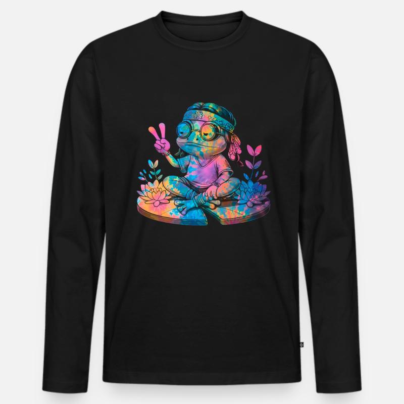 Friedenszeichen Dye Hippie Frog 60s - Männer Premium Bio Langarmshirt - Schwarz