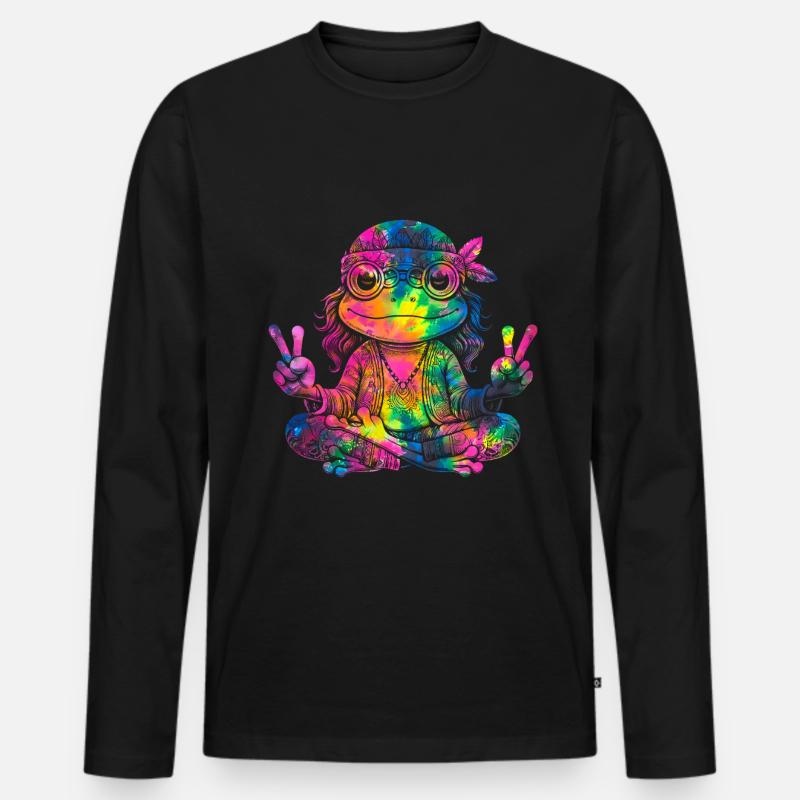 Friedenszeichen Dye Hippie Frog 60s - Männer Premium Bio Langarmshirt - Schwarz